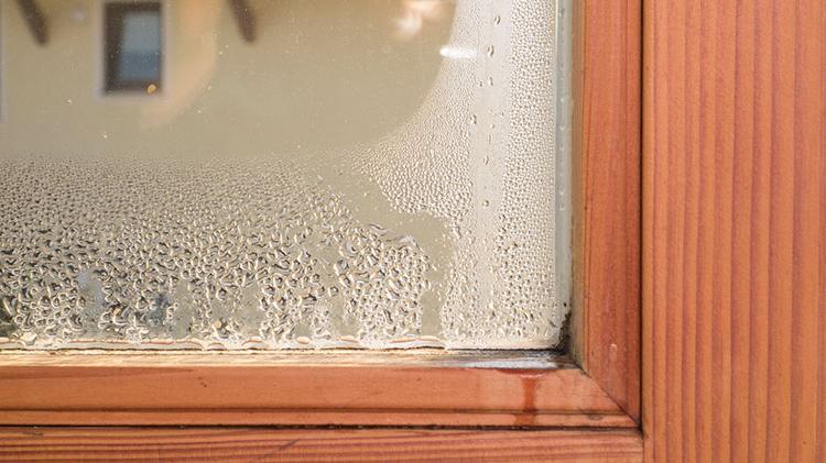 Condensation on a double glazed window.